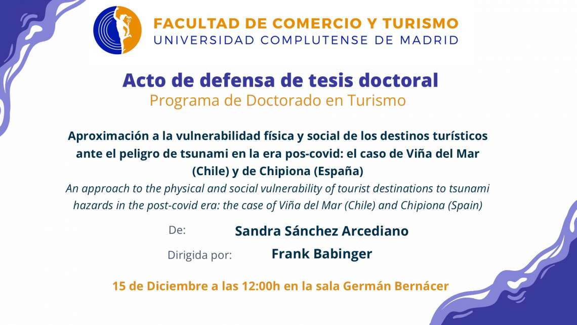 Defensa de tesis doctoral Dña. Sandra Sánchez Arcediano. 15 de diciembre a las 12 h. - 1